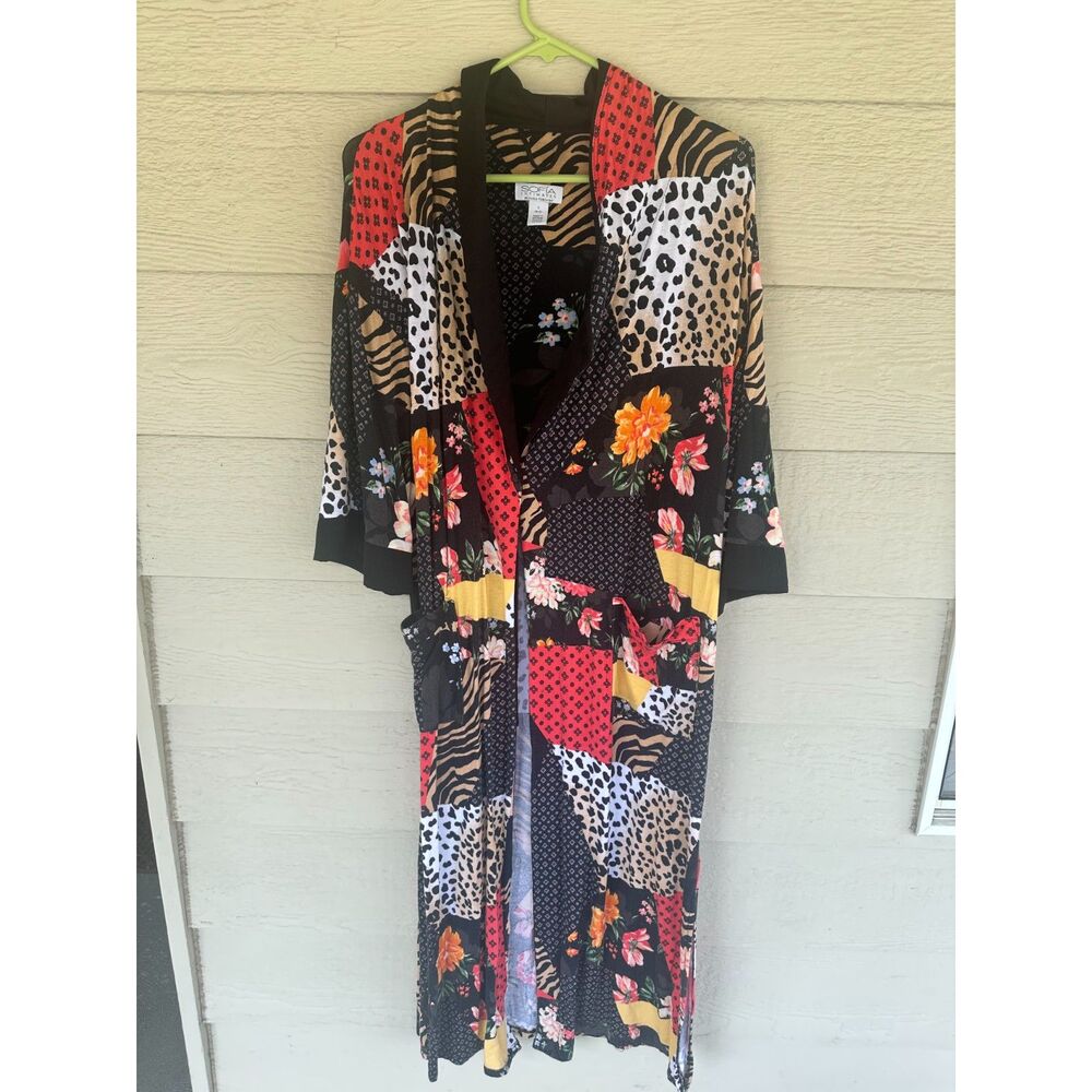 Sofia Intimates by Sofia Vergara Mixed Print Patchwork Maxi Robe - Size S (4-6)